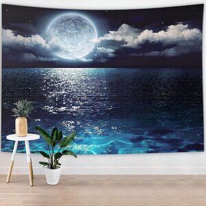 Wall Hanging Tapestry, Moon over the Sea Tapestry, Moon Tapestry, Sea Tapestry